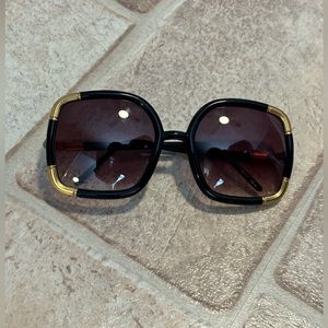 VTG Ted Lapidus Square Black & Gold Oversized Sunglasses